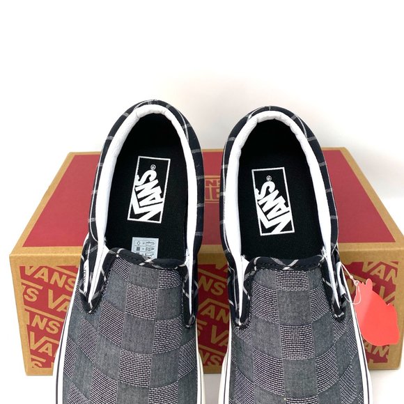 VANS Slip-On Classic Women Platform P Woven Check Canvas Gray Black VN0A3JEZ1AW - Picture 6 of 10